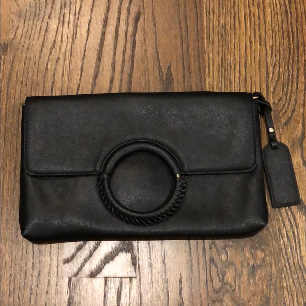 Black crossbody purse with gold chain